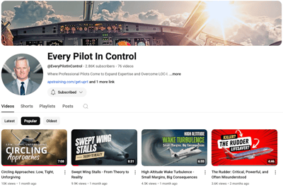 Screenshot of Every Pilot In Control YouTube Channel