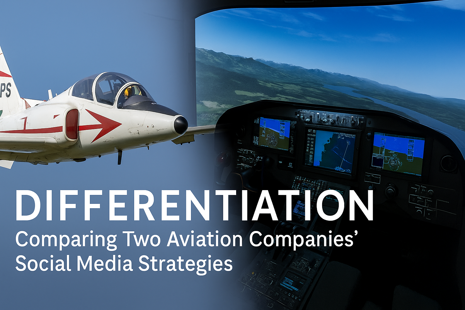 Digital illustration showing a Marchetti S.211 jet representing APS alongside a flight simulator depicting FSI